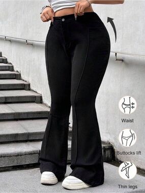 SHEIN Black High-Waist Flare Wide Leg Jeans